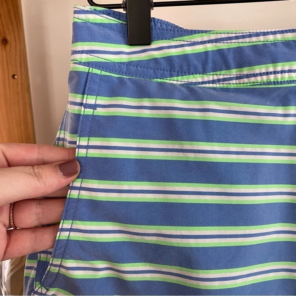 Onia Blue Green White Stripe The Calder Swim Shorts Trunks Small